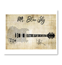 Load image into Gallery viewer, Mr Blue Sky guitar typography Electric Light Orchestra canvas