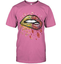 Load image into Gallery viewer, Los Angeles Chargers and USC Trojans glitter pattern sexy lips t shirt