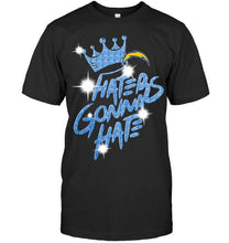 Load image into Gallery viewer, Los Angeles Chargers crown haters gonna hate glitter pattern t shirt