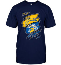 Load image into Gallery viewer, Los Angeles Chargers and San Jose State Spartans layer under ripped shirt
