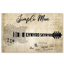 Load image into Gallery viewer, Lynyrd Skynyrd simple man lyric guitar typography band member signed poster