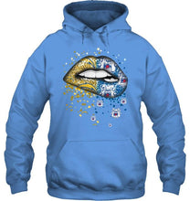 Load image into Gallery viewer, Los Angeles Chargers and Fresno State Bulldogs glitter pattern sexy lips t shirt