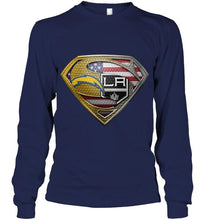 Load image into Gallery viewer, Los Angeles Chargers and Los Angeles Kings superman american flag layer shirt
