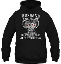 Load image into Gallery viewer, Husband &amp; wife riding partners for life sugar skull shirt