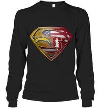 Load image into Gallery viewer, Los Angeles Chargers and Stanford Cardinal superman american flag layer shirt
