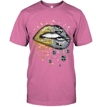 Load image into Gallery viewer, Los Angeles Chargers and Los Angeles Kings glitter pattern sexy lips t shirt