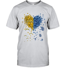Load image into Gallery viewer, Los Angeles Chargers and San Diego Padres tiny hearts shaped fan shirt
