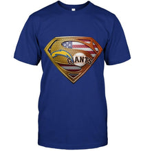 Load image into Gallery viewer, Los Angeles Chargers and San Francisco Giants superman american flag layer shirt