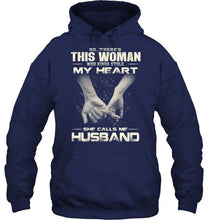 Load image into Gallery viewer, There's this woman kinda stole my heart call me husband Black T Shirt