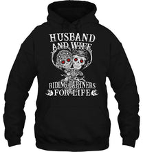 Load image into Gallery viewer, Husband and wife riding partners for life skeleton Black T Shirt