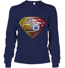 Load image into Gallery viewer, Los Angeles Chargers and Fresno State Bulldogs superman american flag layer shirt