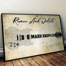 Load image into Gallery viewer, Mark Knopfler Romeo and Juliet lyric guitar typography signed poster canvas