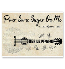 Load image into Gallery viewer, Def Leppard Pour some sugar on me lyric guitar typography signed poster