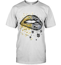 Load image into Gallery viewer, Los Angeles Chargers and Los Angeles Kings glitter pattern sexy lips t shirt