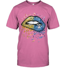 Load image into Gallery viewer, Los Angeles Chargers and Los Angeles Dodgers glitter pattern sexy lips t shirt