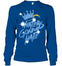 Load image into Gallery viewer, Los Angeles Chargers crown haters gonna hate glitter pattern t shirt