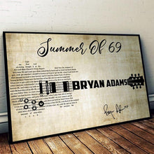 Load image into Gallery viewer, Bryan Adams Summer of 69 lyric guitar typography signed poster canvas