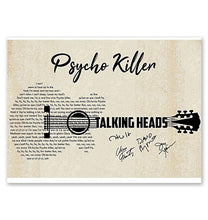 Load image into Gallery viewer, Talking Heads psycho killer lyric guitar typography signed poster