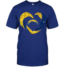 Load image into Gallery viewer, Los Angeles Chargers heart love golden glitter pattern hurricane shirt