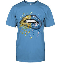 Load image into Gallery viewer, Los Angeles Chargers and Los Angeles Dodgers glitter pattern sexy lips t shirt