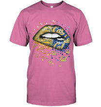 Load image into Gallery viewer, Los Angeles Chargers and California Golden Bears glitter pattern sexy lips t shirt