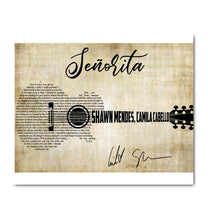 Load image into Gallery viewer, Shawn Mendes Senorita ft camila cabello lyric guitar typography signed canvas