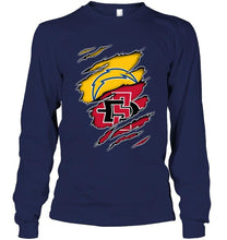 Load image into Gallery viewer, Los Angeles Chargers and San Diego State Aztecs layer under ripped shirt