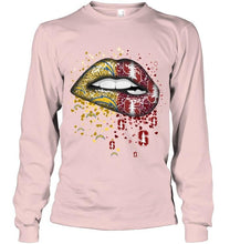 Load image into Gallery viewer, Los Angeles Chargers and Stanford Cardinal glitter pattern sexy lips t shirt