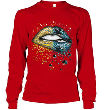 Load image into Gallery viewer, Los Angeles Chargers and San Jose Sharks glitter pattern sexy lips t shirt