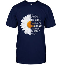 Load image into Gallery viewer, Blessed by god spoiled by husband protected by both daisy Black T Shirt