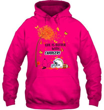 Load image into Gallery viewer, Life is better with los angeles chargers snoopy sleeping under autumn tree shirt