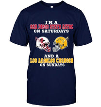 Load image into Gallery viewer, I'm San Diego State Aztec on saturdays and Los Angeles Charger on sundays shirt