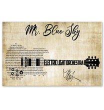 Load image into Gallery viewer, Electric Light Orchestra Mr Blue sky lyric guitar typography signed poster