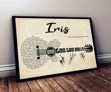 Load image into Gallery viewer, iris lyrics guitar typography goo goo dolls signed poster canvas