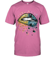 Load image into Gallery viewer, Los Angeles Chargers and San Jose Sharks glitter pattern sexy lips t shirt