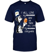 Load image into Gallery viewer, I will love my Los Angeles Chargers here or there love everywhere the cat fan simpson shirt