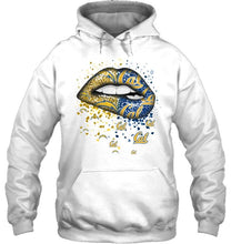 Load image into Gallery viewer, Los Angeles Chargers and California Golden Bears glitter pattern sexy lips t shirt