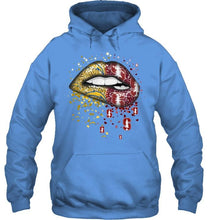 Load image into Gallery viewer, Los Angeles Chargers and Stanford Cardinal glitter pattern sexy lips t shirt