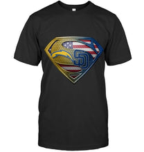 Load image into Gallery viewer, Los Angeles Chargers and San Diego Padres superman american flag layer shirt