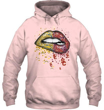Load image into Gallery viewer, Los Angeles Chargers and USC Trojans glitter pattern sexy lips t shirt