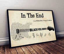 Load image into Gallery viewer, black veil brides in the end lyric guitar typography signed poster canvas