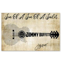 Load image into Gallery viewer, Jimmy buffett Son of a son of a sailor lyric guitar typography signed poster