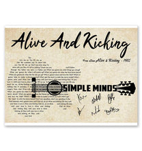 Load image into Gallery viewer, Simple Minds Alive and kicking lyrics guitar typography signed poster