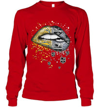 Load image into Gallery viewer, Los Angeles Chargers and Los Angeles Kings glitter pattern sexy lips t shirt