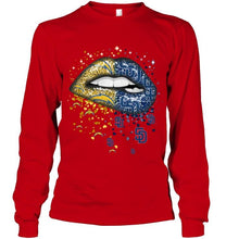 Load image into Gallery viewer, Los Angeles Chargers and San Diego Padres glitter pattern sexy lips t shirt