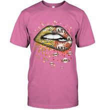 Load image into Gallery viewer, Los Angeles Chargers and San Francisco Giants glitter pattern sexy lips t shirt