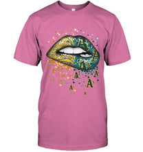 Load image into Gallery viewer, Los Angeles Chargers and Oakland Athletics glitter pattern sexy lips t shirt