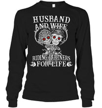 Load image into Gallery viewer, Husband and wife riding partners for life skeleton Black T Shirt