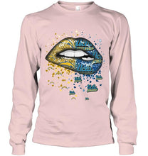 Load image into Gallery viewer, Los Angeles Chargers and UCLA Bruins glitter pattern sexy lips t shirt