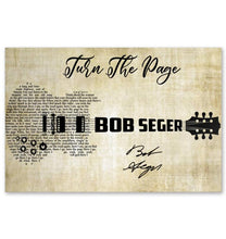 Load image into Gallery viewer, Bob Seger Turn the page lyric guitar typography signed poster